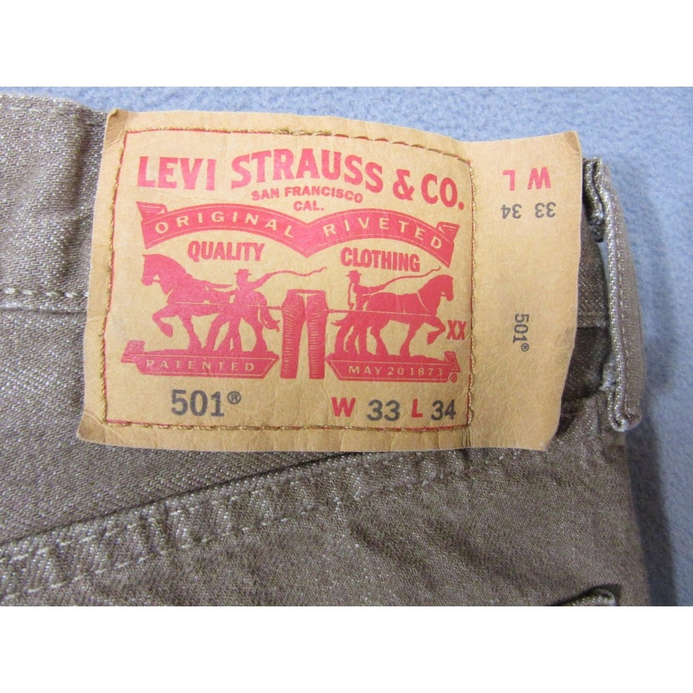 Levis 501 Jeans Mens 33x34 Brown Button Fly White Oak Cone Denim Straight Shrunk - Picture 16 of 16